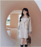 Loose Contrast Color Casual Creamy-white Short Trench Coat