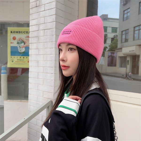 Letter Embroidered Wool Warm Ear Protection Knitted Pullover