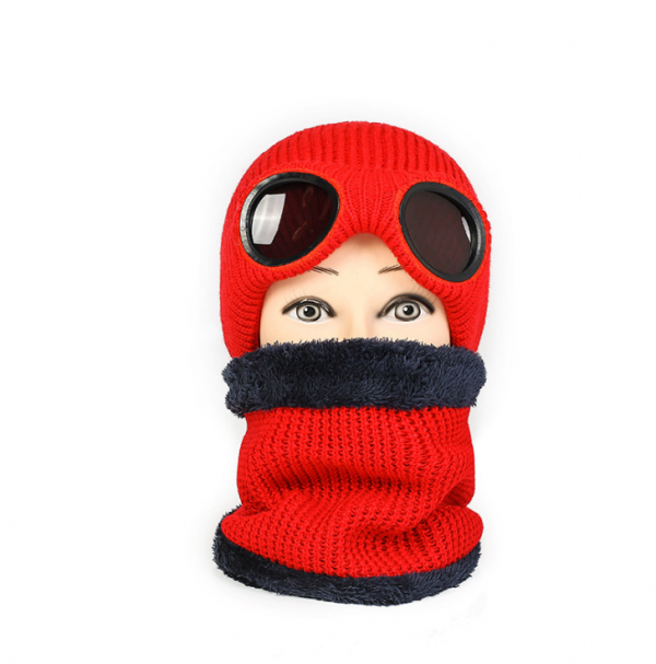 Woolwarm hat with windproof glasses and velvet thick hat